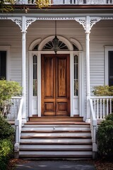 Architectural Elegance: Wooden door with symmetrical design, welcoming entrance to a distinguished property, exuding classic charm and historical significance.