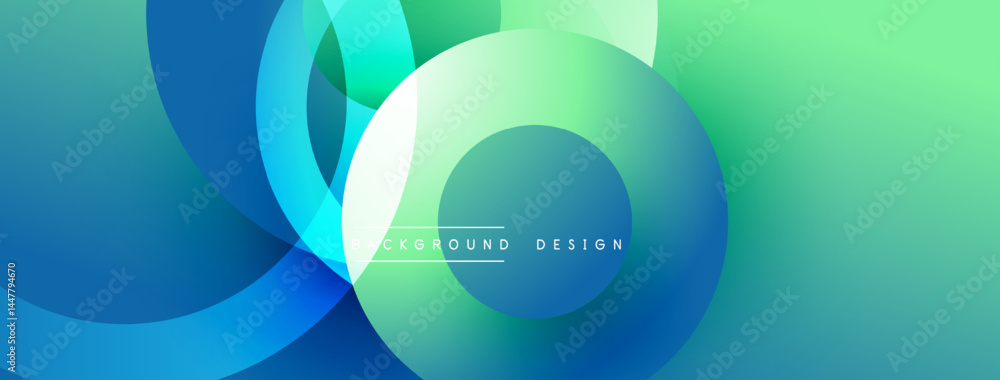 Leinwandbilder Abstract background features overlapping circles. Colors blend from blue to green, creating dynamic visual effect. Modern design element.