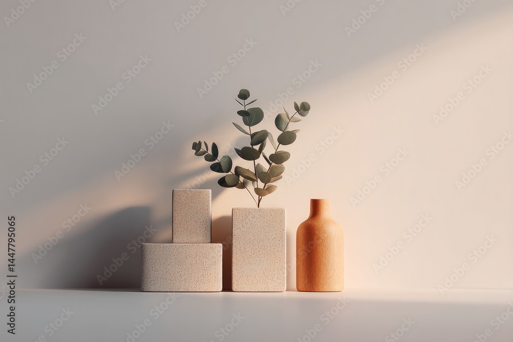Poster minimalistic arrangement of essential items on plain surface casting soft shadows