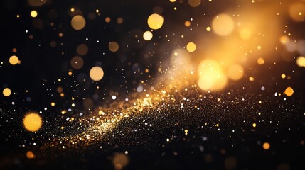 Fototapeta premium Golden glitter sparkles on a dark background.