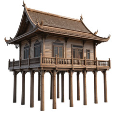 Obraz premium Traditional Asian Wooden House on Stilts Architectural Design Beautiful Southeast Asian Home Structure