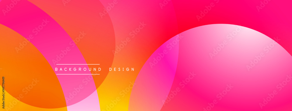 Poster Abstract vibrant background. Overlapping circles create dynamic gradient effect. Pink, orange hues dominate composition. Modern design element.