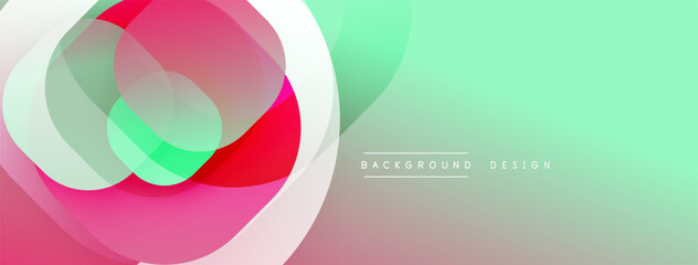 Abstract shapes overlap, creating vibrant color gradients. Soft pinks, greens, whites blend seamlessly. Modern design element.