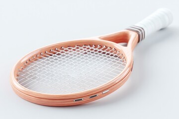 3d render of classic wooden tennis racket slightly tilted isolated on white background