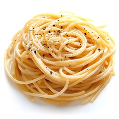 A delicious plate of spaghetti aglio e olio pasta is perfectly cooked with olive oil garlic and pepper.