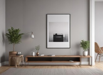 Modern minimalist interior, poster mockup on clips, minimal, frame, visual