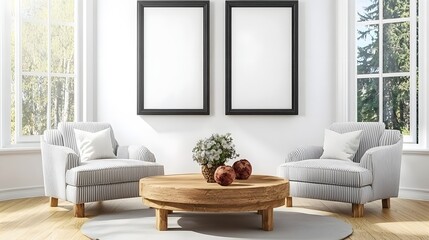 Modern Living Room Interior Design Featuring Comfortable Chairs and Wooden Coffee Table