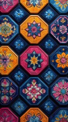 Colorful Geometric Pattern with Floral Motifs
