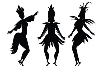 silhouette of a samba dancer. Silhouette of Brazilian Carnival women. Vector illustration. Beautiful women in costumes with pearls. silhouette isolated on a white background.