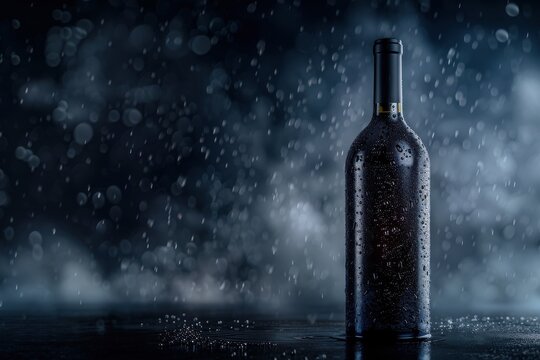 Icy wine bottle mockup on a dark dusty background, professional product photography, ultra detailed label, premium glass texture.