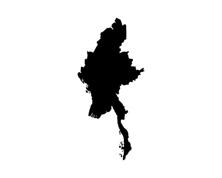 High detailed black illustration map - Myanmar