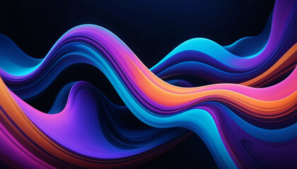 Vibrant Abstract 3D Flow with Neon Waves and Gradient Curves on Dark Background Digital Art