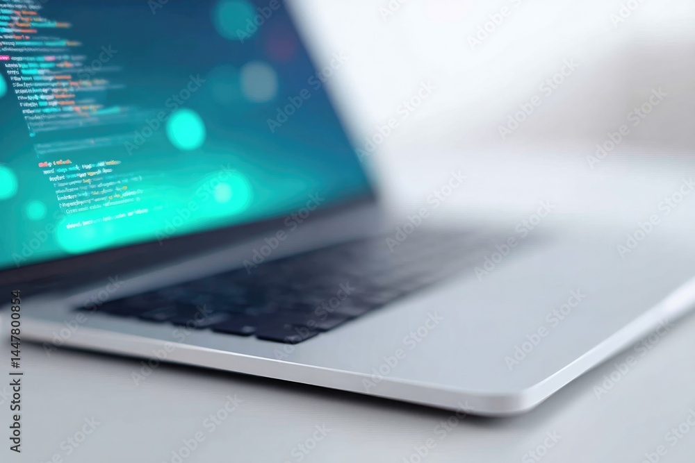 Poster laptop with code on screen suggests connection between artificial intelligence and business