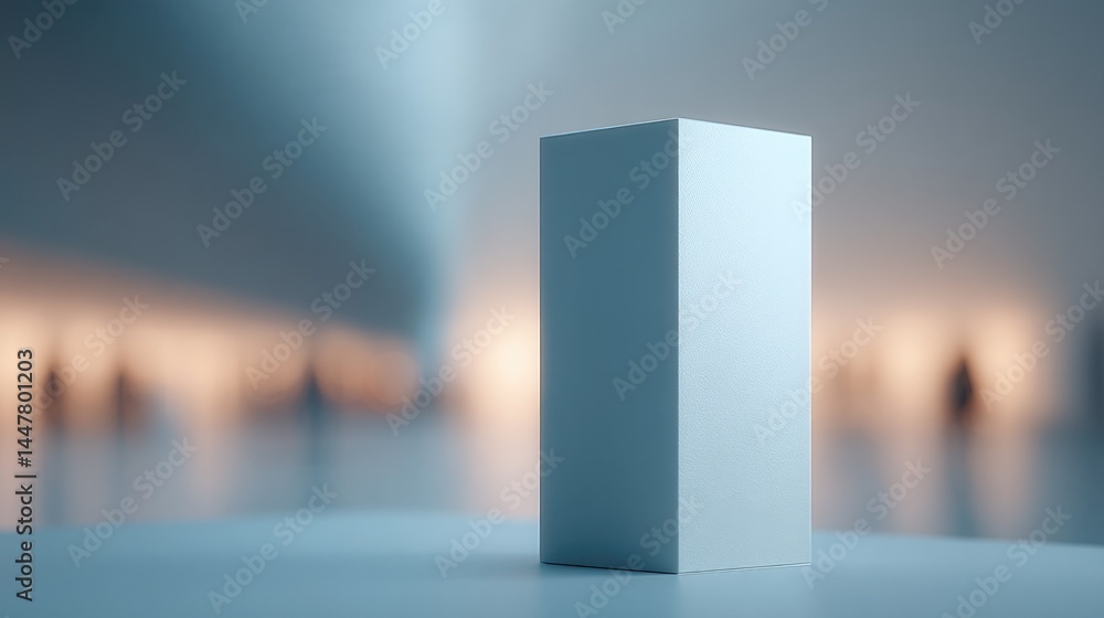 Poster minimalistic podium designed for beverages set in environment where people in background are blurred