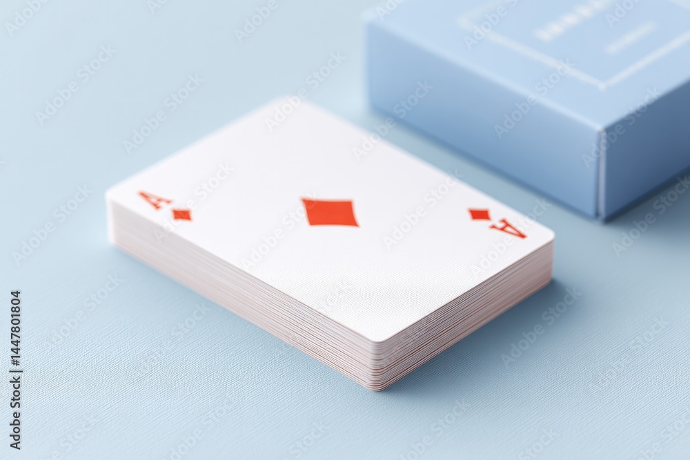Poster minimalist arrangement of playing cards and board game elements on simple background emphasizing geo