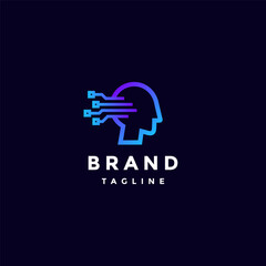 People Head Data Circuit Lines Logo Design. Human Computer Head Lines Logo Design.