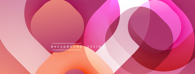 Abstract overlapping circles create vibrant, modern background. Pink, orange hues dominate composition. Text reads background design.