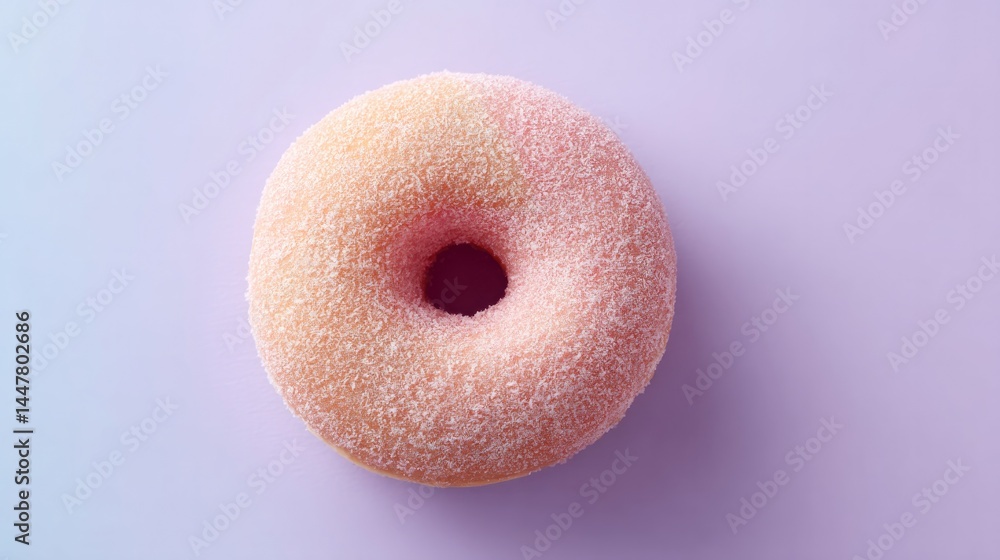 Poster minimalistic composition featuring single donut set against pastel background with ample copy space