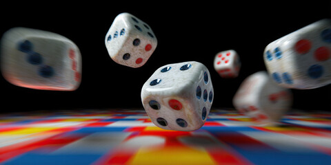 Multiple Dice in Motion Above Game Board