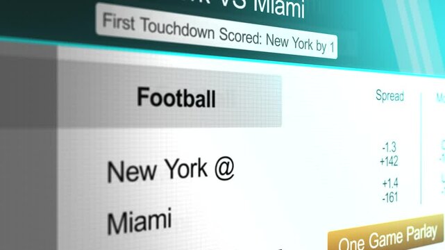 Sports Betting Interface Generic Football Game - New York VS Miami