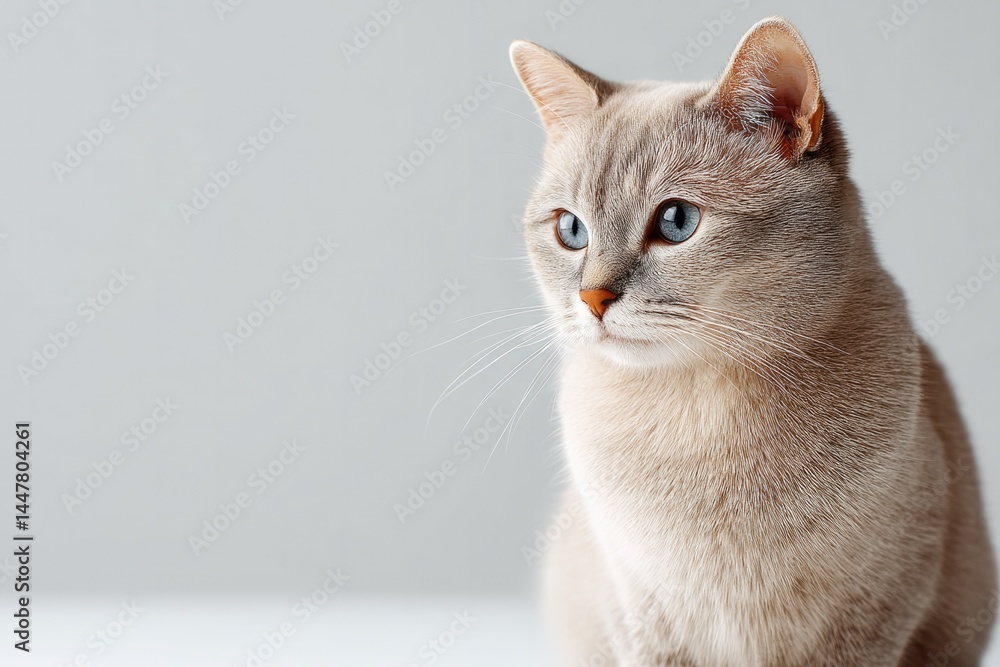 Aufkleber minimalistic image of cat sitting elegantly on plain white background allowing copy space