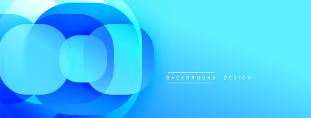 Abstract blue design features layered circles, creating dynamic visual effect. Gradient background adds depth, modern feel.