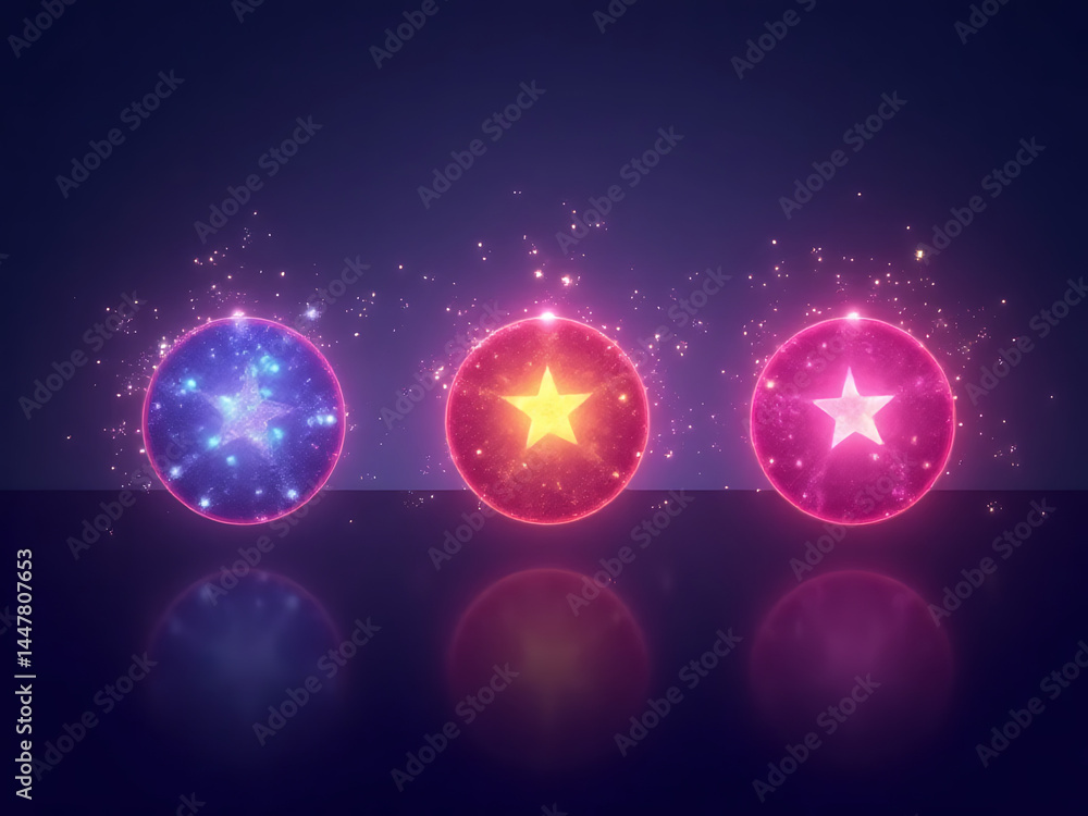 Poster magical light orbs animation digital space 3d design futuristic environment close-up view