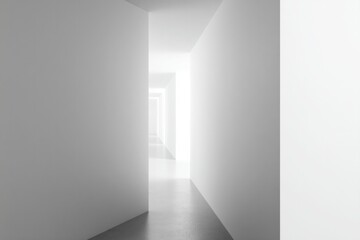 single path in minimalistic maze white walls contrast against dark floor offering plenty of copy space