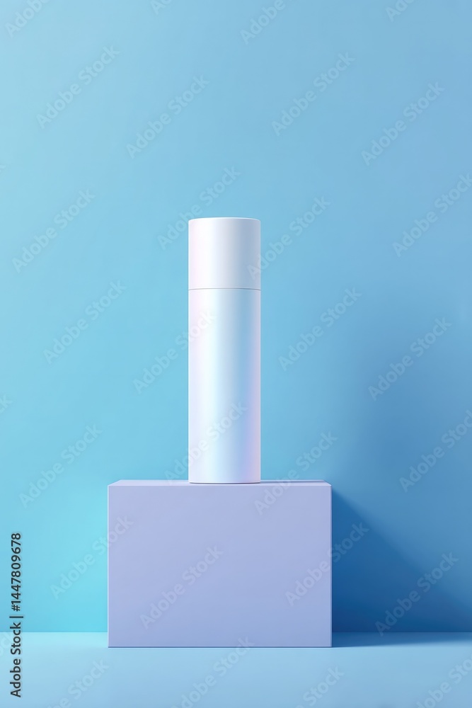 Poster sleek and minimalistic empty cosmetic podium is set against vibrant color background under soft stud