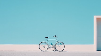 Fototapeta premium sleek bicycle parked beside simple contemporary building facade scene embodies urban mobility