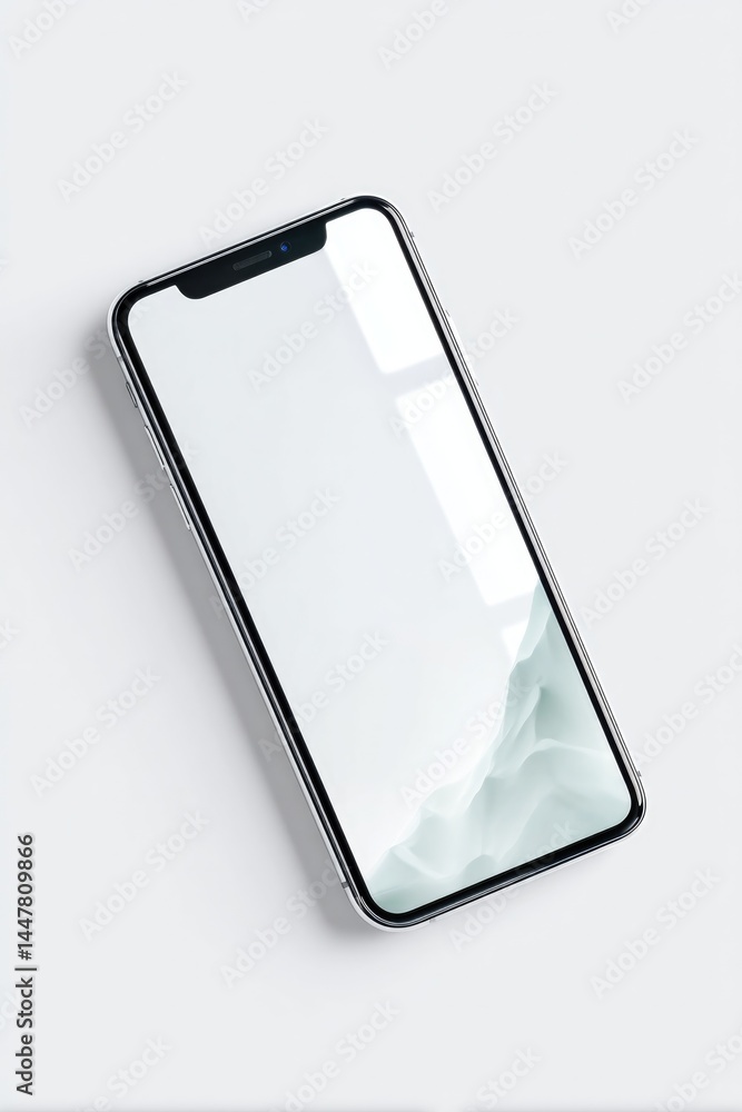 Poster sleek minimalist digital device on stark white background with ample copy space