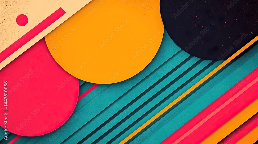 Poster dynamic abstract art composition with colorful circles and stripes graphic design modern environment