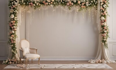 Elegant artificial floral backdrop with lace & ribbons, creating a romantic home decor scene ,  pretty,  shabby chic,  purple