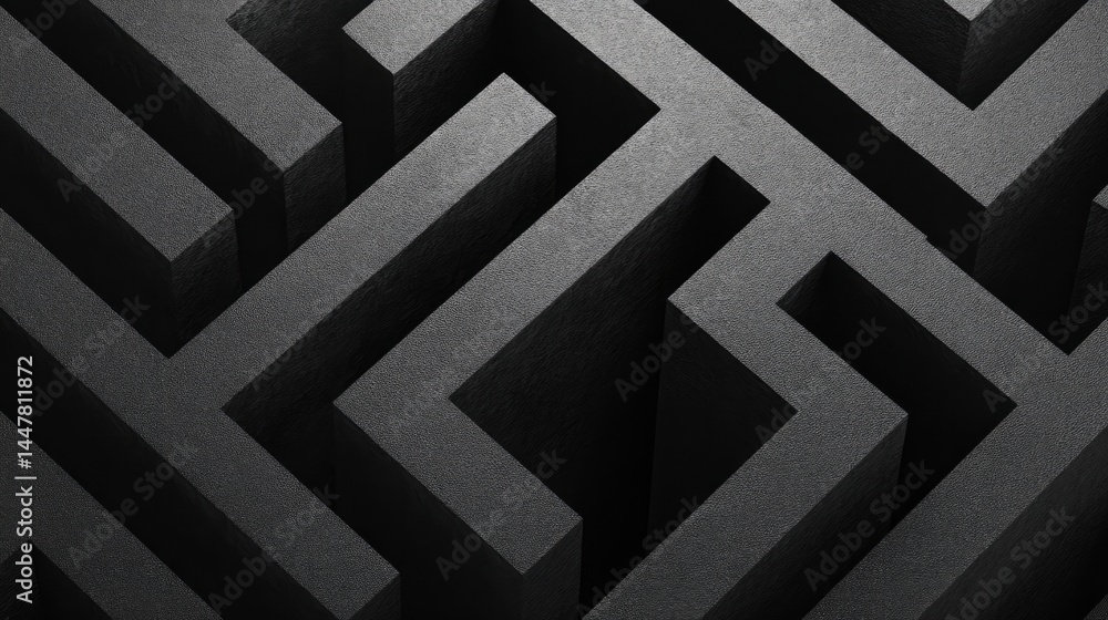 Poster abstract maze pattern symbolizes life complexities with winding paths in monochrome