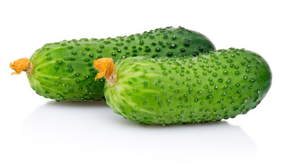 Fresh small cucumbers isolated on white background