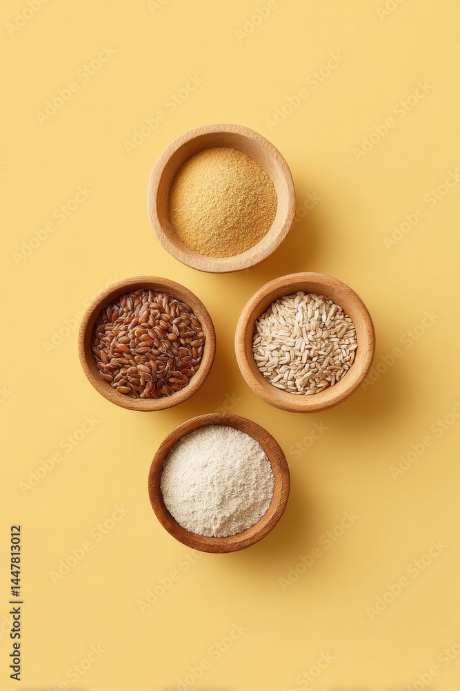 Poster capture minimalistic and clean top-down view of non-gmo food products against solid background with 