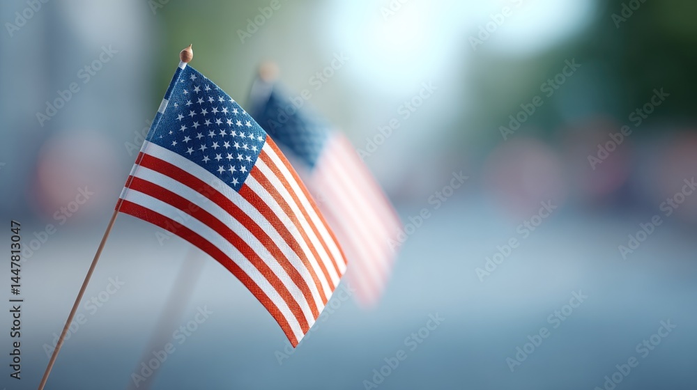 Poster capture minimalistic celebration of juneteenth with flags or symbols in focus and people in backgrou