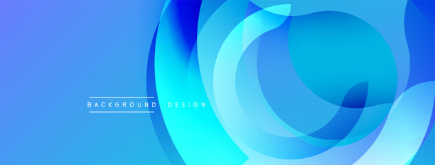 Abstract blue layers create dynamic flowing shapes. Modern design evokes movement, depth, visual interest. Smooth gradients offer clean aesthetic.