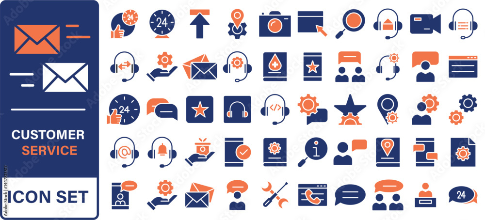 Poster customer service and support - outline icon collection. thin line set contains such icons as online 