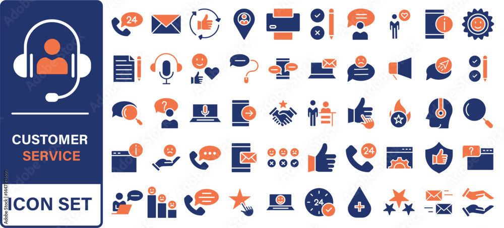 Poster customer service and support - outline icon collection. thin line set contains such icons as online 