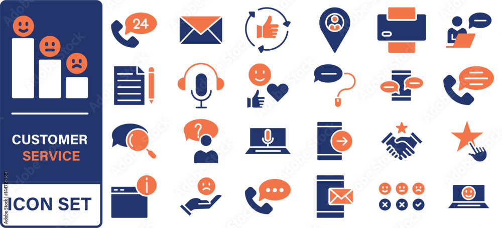 Poster customer service and support - outline icon collection. thin line set contains such icons as online 