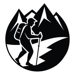 Fototapeta premium Hiker Silhouette Mountain Peak Climbing Adventure Icon