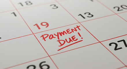 Close Up of a Calendar with Red Payment Due Reminder on White Background