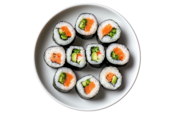 sushi rolls on a white plate isolated on transparent background