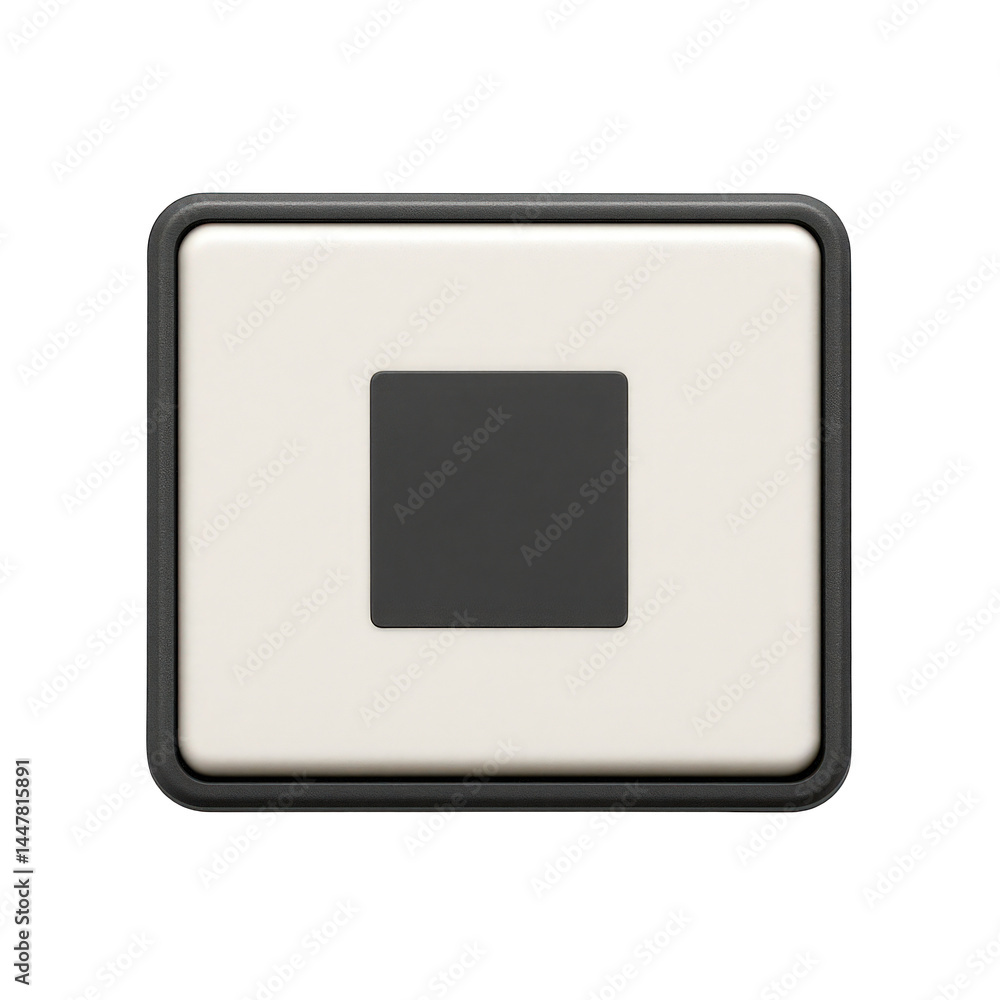 Poster geometric design featuring a central dark square on a light rectangular panel with a rounded dark bo