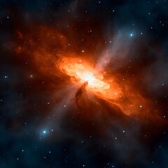 A Fiery Cosmic Nebula Exploding in Space with Bright Stars An astronomical image showcasing a vibrant nebula