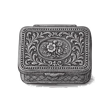 snuffbox woodcut engraving vector illustration