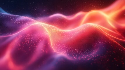 Fototapeta premium Vibrant abstract waves of pink and orange light, creating a dynamic and ethereal atmosphere, perfect for technology and creative design themes.