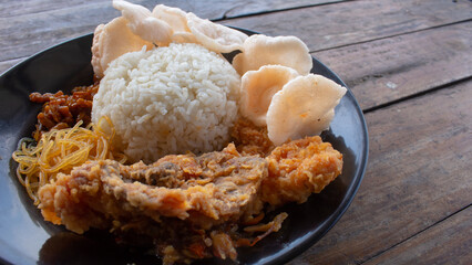 Spicy Crushed Fried Chicken with Rice – Indonesian Ayam Geprek