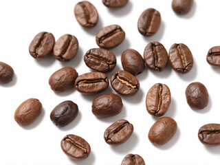 Obraz premium group of beans on white, brown coffee beans isolated on white background, top view